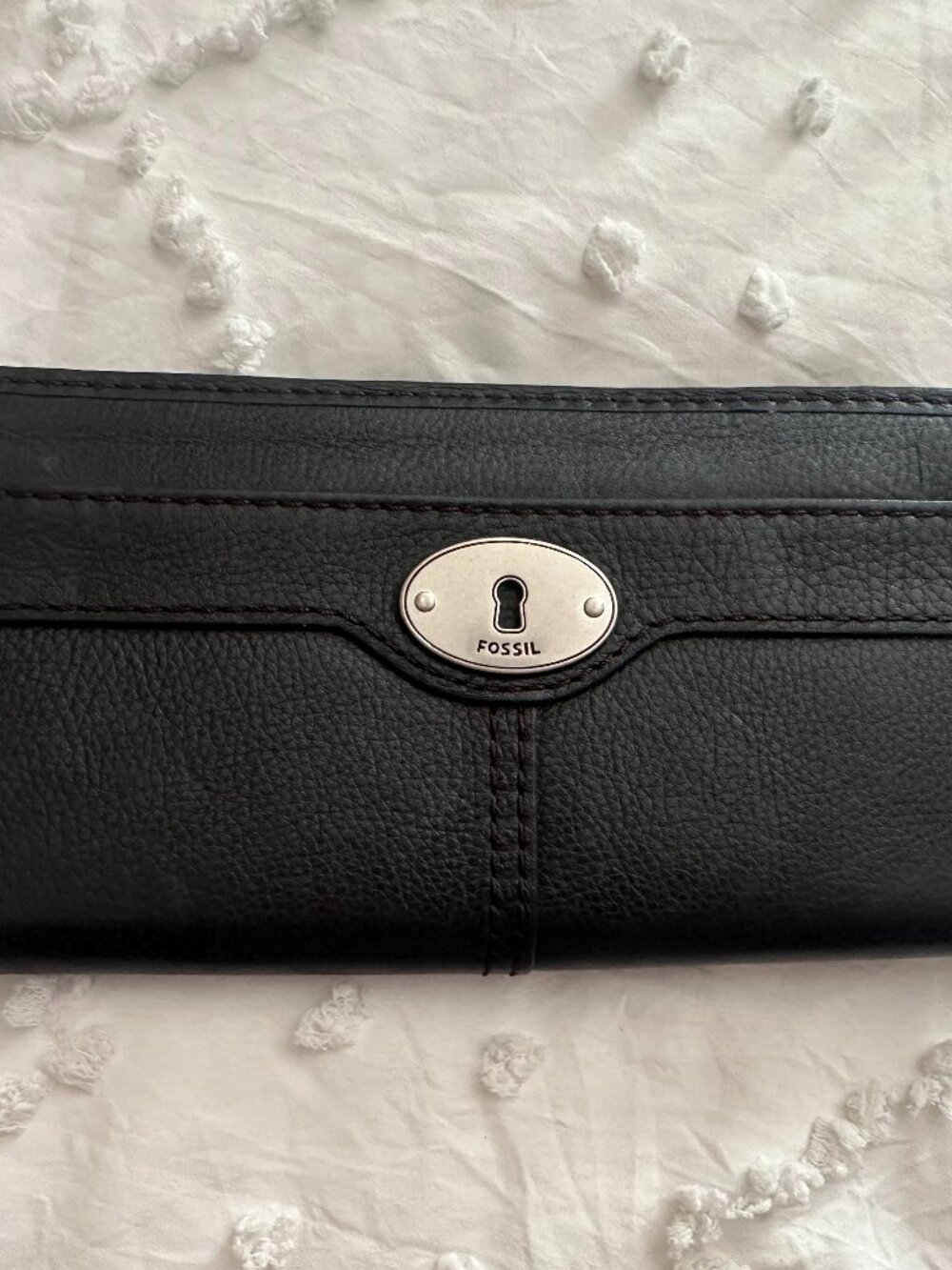 Fossil Black Leather Zip Around Wallet Clutch Organizer RFID Style